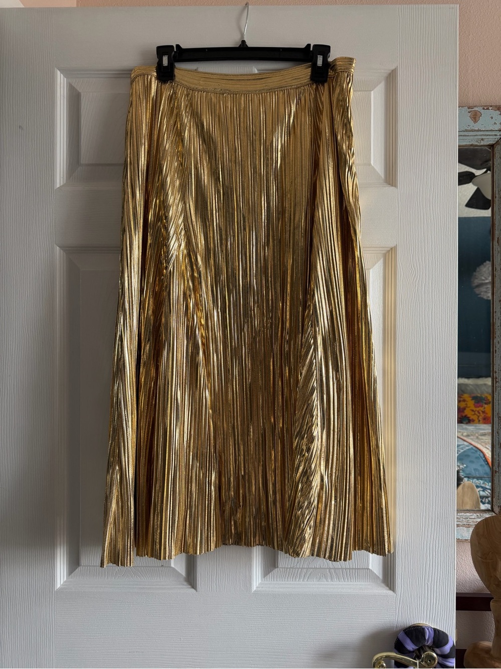 Maeve Metallic Gold Pleated Midi Skirt - Picture 2 of 5